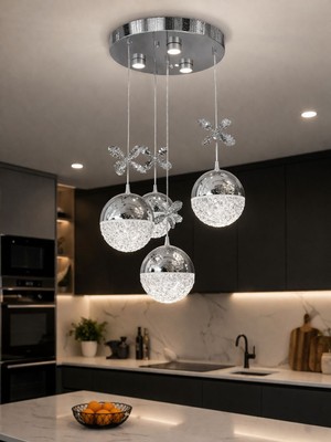 Yeni Model 4 Sarkıt Lüx LED Avize Krom Renk 3 Işık Seçeneği Ithal Model