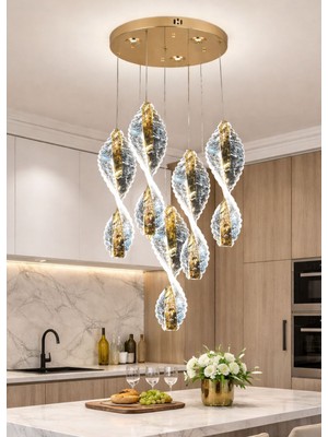 Yeni Model 5 Sarkıt Lüx LED Avize Gold Renk 3 Işık Seçeneği Ithal Model