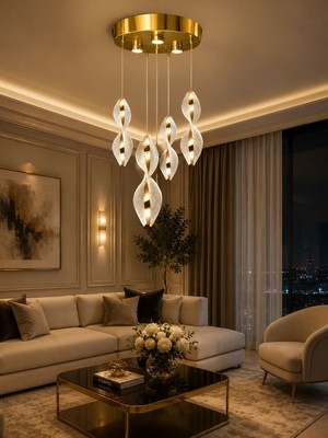 Yeni Model 4 Sarkıt Lüx LED Avize Gold Renk 3 Işık Seçeneği Ithal Model