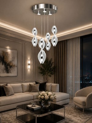 Yeni Model 4 Sarkıt Lüx LED Avize Krom Renk 3 Işık Seçeneği Ithal Model