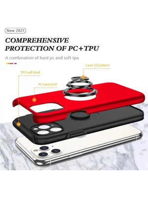 Colezium Iphone 11 Pro Max Kılıf Elit Yüzüklü Kapak - Kırmızı