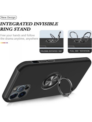 Colezium Iphone 12 Pro Max Kılıf Elit Yüzüklü Kapak - Siyah