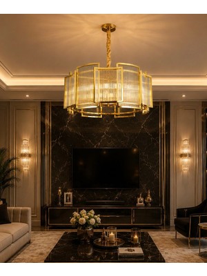 LED Yeni Model 50 cm Kristal Lüx Salon Avize Eskitme Renk Ithal Model