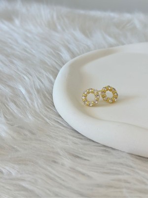 Revoia Zirkon Taş Detaylı Gold Halka Küpe