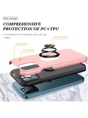 Colezium Iphone 12 Pro Kılıf Elit Yüzüklü Kapak - Pembe