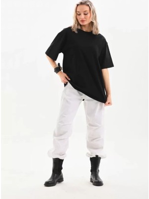 Korpeelektro Unisex Bisiklet Yaka 20/1 Düz Oversize T-Shirt - Siyah