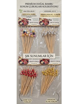 Berina Home Bambu Kokteyl Çubuğu Kürdanı Kanepe Çubuğu Kürdanı Ikram Çubuğu 12 cm En Büyük Boy 1 Paket (25 Adet) Doğum Günü Süsü Parti Süsü Top Başlı