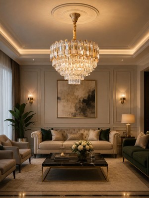LED Yeni Model 50 cm Kristal Lüx Salon Avize Gold Renk Ithal Model