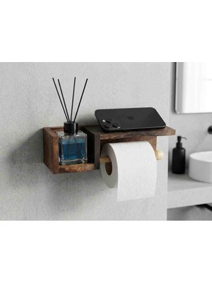Rusticwood Masif Ahşap Çok Amaçlı Banyo Mutfak Rafı Tuvalet Kağıtlığı Havluluk Telefonluk Standı