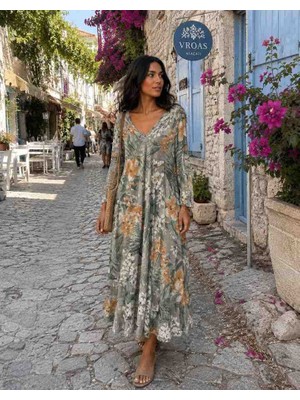 Park Moda Keten Desenli Ithal Elbise