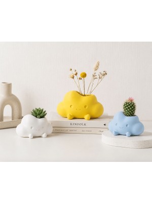 Msv Studio 3d Bulut Saksı Seti 3’lü | Dekoratif Mini Sukulent ve Kaktüs Saksıları | Masaüstü Dekoru