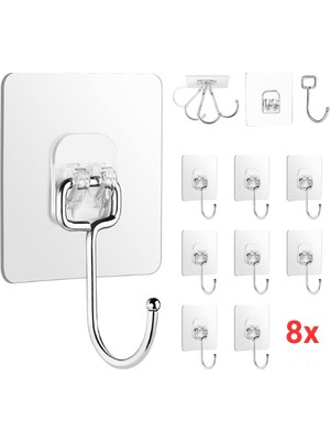 Mucit Home Büyük Kancalı 8 Adet Çok Amaçlı Askı Kendinden Yapışkanlı Havlu Banyo Askısı