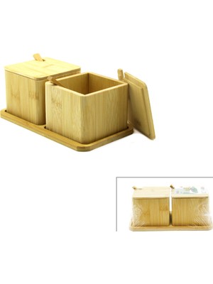 Go İthalat 2pcs Baharatlık - Tuzluk Ahşap Bambu (5250)