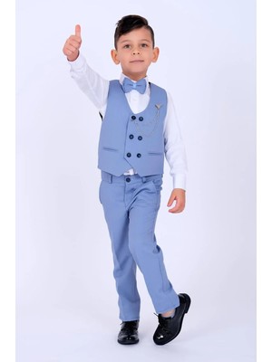 Baby Kids Colors Erkek Çocuk Smokin Takım Elbise 6 Düğmeli Yelekli Papyonlu Zincirli