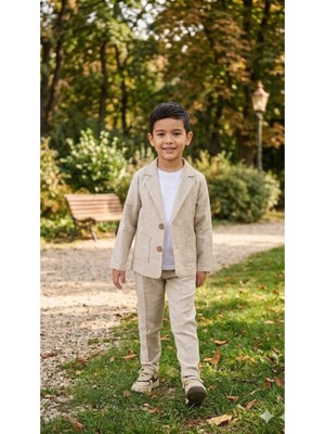 Baby Kids Colors Bej Renkli Çocuk Takım Elbise - Ceket, Pantolon ve Basic Tişört | Şık ve Rahat