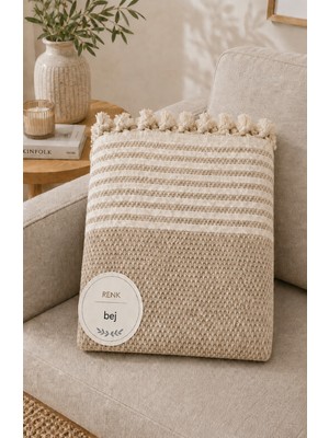 Vivesta Home 180X230 cm Pamuklu Hasır Dokuma Koltuk Örtüsü Kaymaz Şal Örtü Çekyat Kanepe Koruyucu Premium Seri