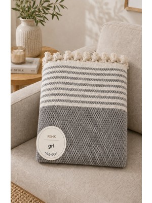 Vivesta Home 180X230 cm Pamuklu Hasır Dokuma Koltuk Örtüsü Kaymaz Şal Örtü Çekyat Kanepe Koruyucu Premium Seri