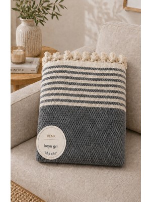 Vivesta Home 180X230 cm Pamuklu Hasır Dokuma Koltuk Örtüsü Kaymaz Şal Örtü Çekyat Kanepe Koruyucu Premium Seri
