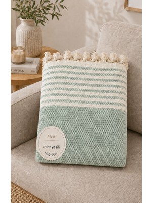 Vivesta Home 180X230 cm Pamuklu Hasır Dokuma Koltuk Örtüsü Kaymaz Şal Örtü Çekyat Kanepe Koruyucu Premium Seri