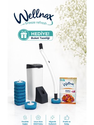 Wellnax Breeze Refresh Özel Tuvalet Temizlik Seti ve Kullan At 10 Adet Deterjanlı Tuvalet Yedek Sünger+Koku Hediye!