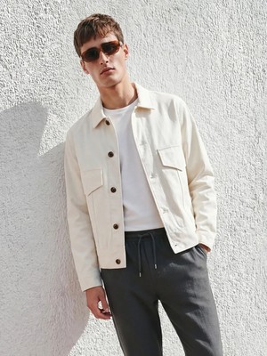 LC Waikiki Gri Loose Fit Gömlek Yaka Erkek Gabardin Ceket