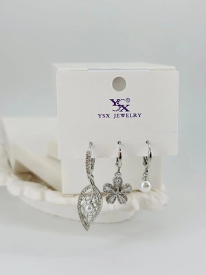 Vintessy Yaprak Detaylı Üçlü Kombin Küpe - KP00532