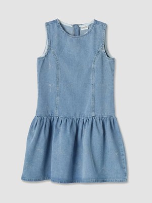 LC Waikiki Indigo Taşlı Kız Çocuk Jean Elbise