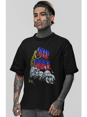Sevbano Deep Purple Rock Metal Müzik Grubu Baskılı Unisex Oversize Tişört
