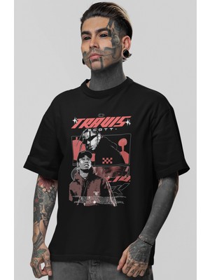 Sevbano Travis Scott Rapper Şarkıcı Baskılı Unisex Oversize Tişört