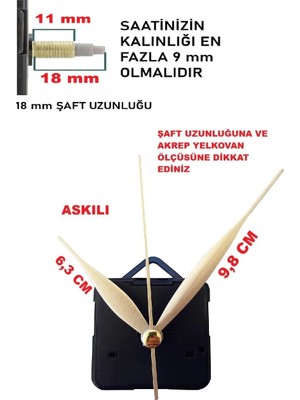 Cnr Shop Saat Mekanizması, 18 mm Şaft Sessiz Çalışır Akar, Saat Motoru Akrep-Yelkovan-Saniye-(Askılı)