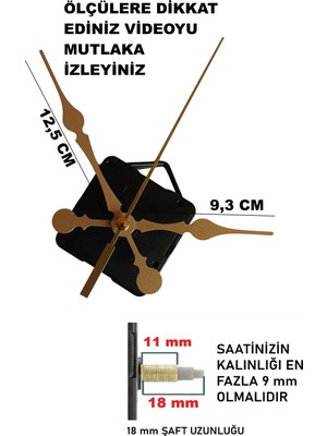 Cnr Shop Duvar Saati Mekanizması, 18 mm Şaft Sessiz Çalışır Akar Saat Makinesi Akrep-Yelkovan-Saniye-(Askılı)