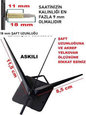 Cnr Shop Saat Mekanizması 18 mm Şaft Boyu Saat Makinesi Sessiz Çalışır Akrep-Yelkovan-Saniye-(Askılı)