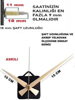 Cnr Shop Duvar Saati Mekanizması, 18 mm Şaft, Saat Mekanizma, Sessiz Çalışır Akrep-Yelkovan-Saniye-(Askılı)