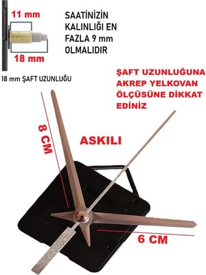 Cnr Shop Saat Mekanizması 18 mm Şaft Boyu Saat Makinesi Akar Sessiz Çalışır, Akrep-Yelkovan-Saniye-(Askılı)