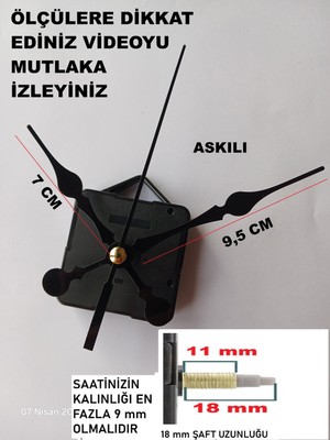 Cnr Shop Saat Mekanizması 18 mm Şaft Boyu Sessiz Çalışır Saat Mekanizması Akrep-Yelkovan-Saniye-(Askılı)