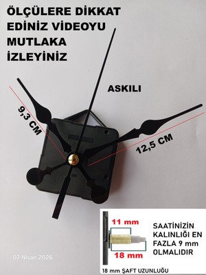 Cnr Shop Saat Mekanizması 18 mm Şaft Boyu Sessiz Çalışır Saat Mekanizması Akrep-Yelkovan-Saniye-(Askılı)