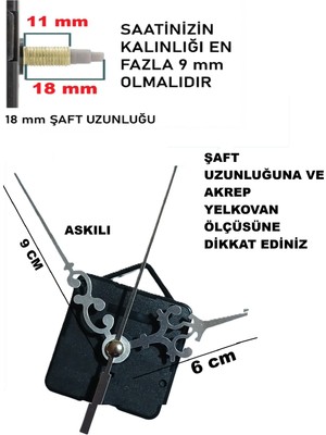 Cnr Shop Saat Mekanizması 18 mm Şaft Boyu Sessiz Çalışır Saat Mekanizması Akrep-Yelkovan-Saniye-(Askılı)