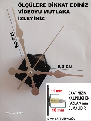 Cnr Shop Duvar Saati Mekanizması, 18 mm Şaft Sessiz Çalışır Akar Mekanizma Akrep-Yelkovan-Saniye-(Askılı)