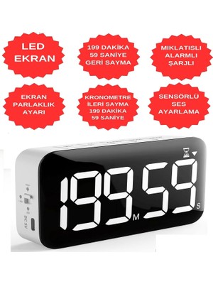 Deembro 4 Adet Dijital Masa Saati Mıklatıslı Şarj Edilebilir Mutfak Saati Parlaklık ve Ses Seviyesi Ayarlanabilir Yemek Pişirme, Sınıf, Ofis ve Çocuklar, Öğretmenler, Yaşlılar Için Ideal