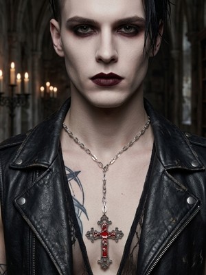 Feronnucci Unisex Gotik Haç Kolye 3 Renk Kırmızı Gri Gümüş – Vintage Çapraz Kolye, Zincirli Retro Punk Kolye
