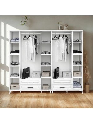Sarıoğlu Mobilya Handy 7 Kapaklı Mdf Gardırop 245X210 cm Beyaz | Geniş Hacim, Çekmeceli, Yavaş Kapanır