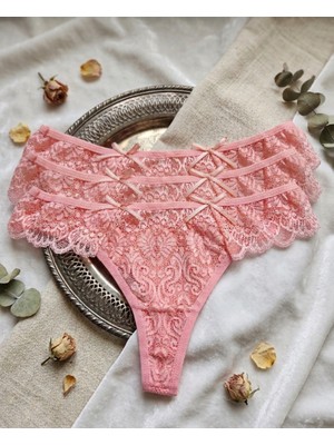 Andino 3'lü Tanga Önü Dantel Arkası Pamuklu String Sexi Kadın Külot