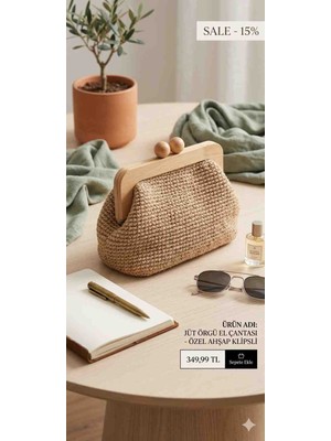 Creatif La Femme Ahşap Burslu Bodrum Rafyası ile El Örgüsü Çanta