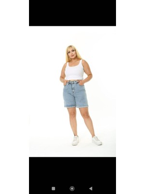 Aida Fashion Denim Şort Likralı Buyuk Beden .