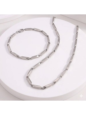 Steel Art Kuyumculuk Çelik Melon Zincir Erkek Kolye ve Bileklik Set Kararmaz Çelik Kolye Çelik Zincir Kolye