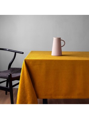 Gauze Fabric Design Safir Kadife Dokulu Koyu Sarı Masa Örtüsü