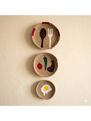 My Work Shop 3'lü Set El Yapımı Hasır Mutfak Duvar Süsü - Gastronomi Temalı Doğal Jüt Duvar Dekoru