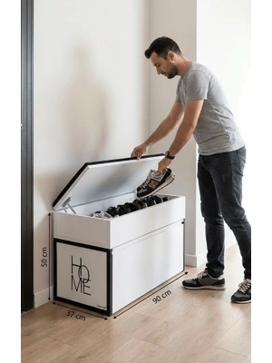 kapıönü Puflu Sandıklı Metal Ayakkabılık 8 Çift Kapasiteli Minderli Bench Oturak