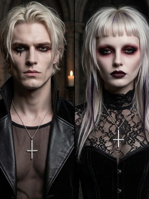 Feronnucci Unisex Gotik Haç Kolye Kırmızı Gri Gümüş – Vintage Cross Kolye, Retro Zincir Kolye, Kadın Erkek Punk Kolye