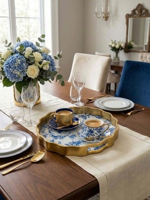 altabi Blue Life 34 cm Dijital Desenli Cam Sunum Tepsisi